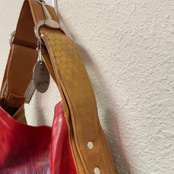 Hand Painted Bumble Bee Leather Hobo Bag Horse bit Anuschka Inspired - Picture 4 of 16